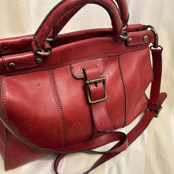 😍🌻 FOSSIL dark warm red Genuine Leather Crossbody Messenger Bag Satchel … - Picture 2 of 13